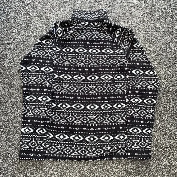 Eddie Bauer Fair Isle Fleece Quarter Zip Black/White Size Medium - Picture 2 of 8